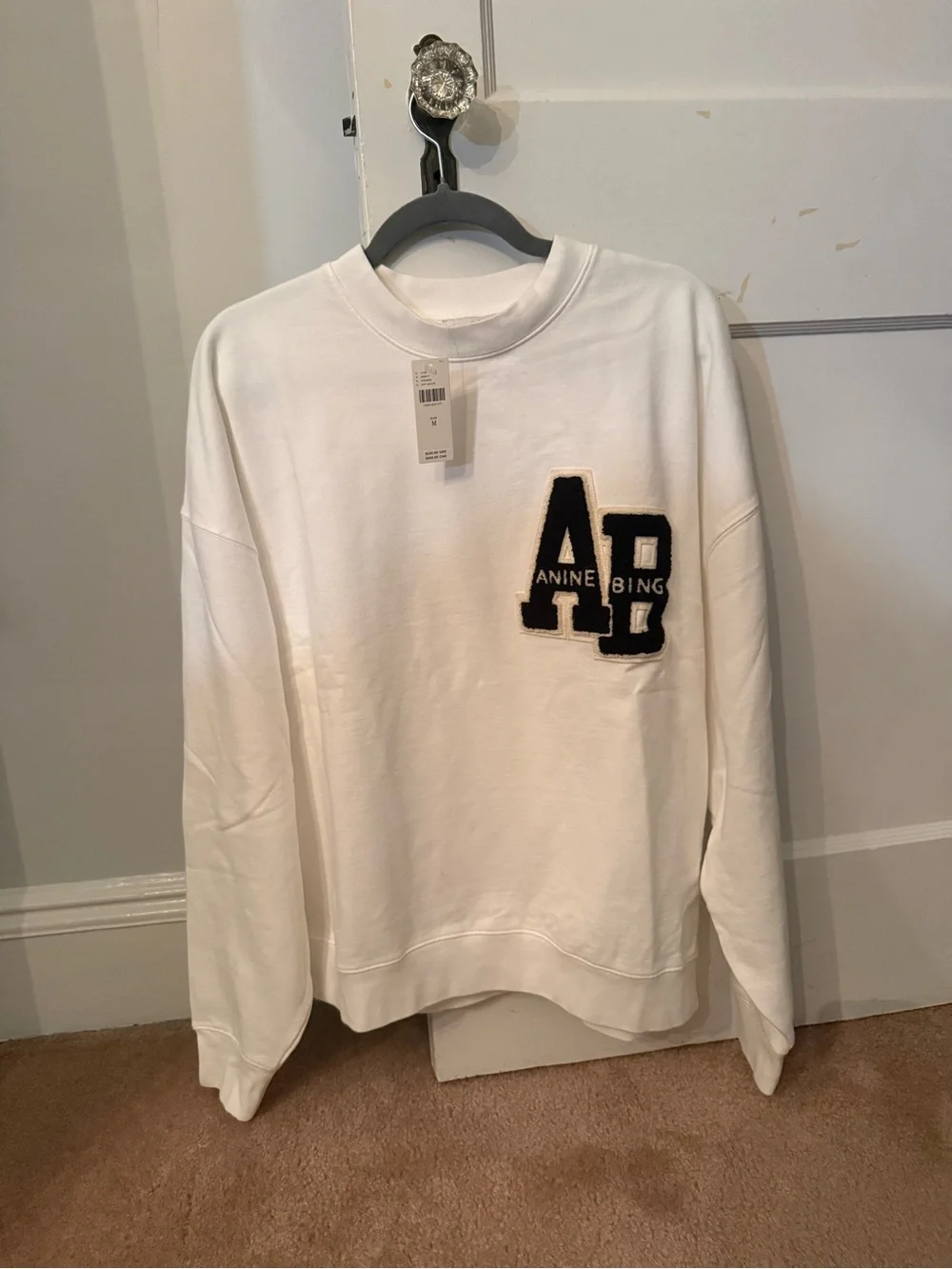 Anine Bing Off-White Logo Appliqué Crew Sweatshirt - Picture 3 of 5